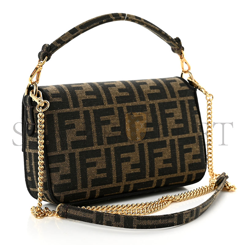 FENDI FABRIC JACQUARD FF 1974 MINI BAGUETTE TOBACCO MORO BLACK (18*11*7cm)